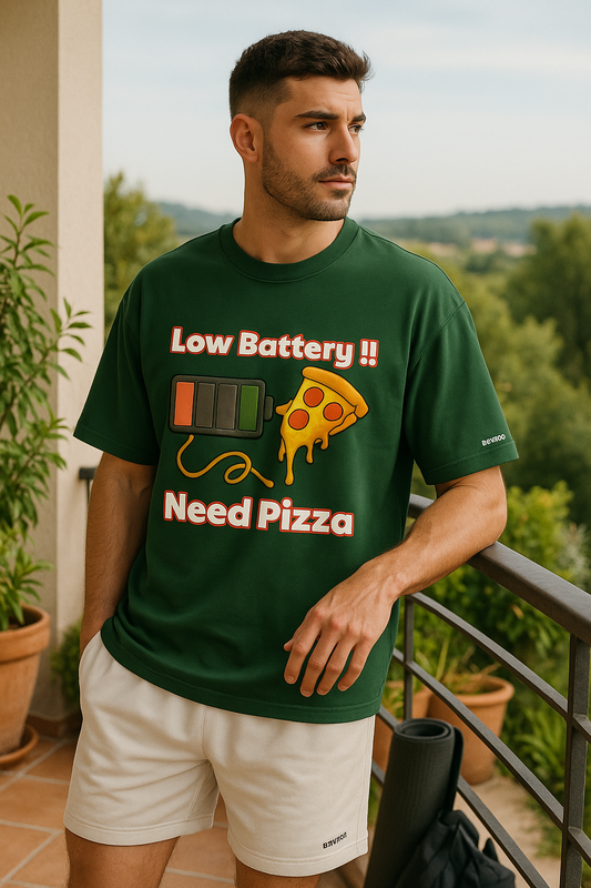 “Pizza Powered” Unisex Oversized Tee