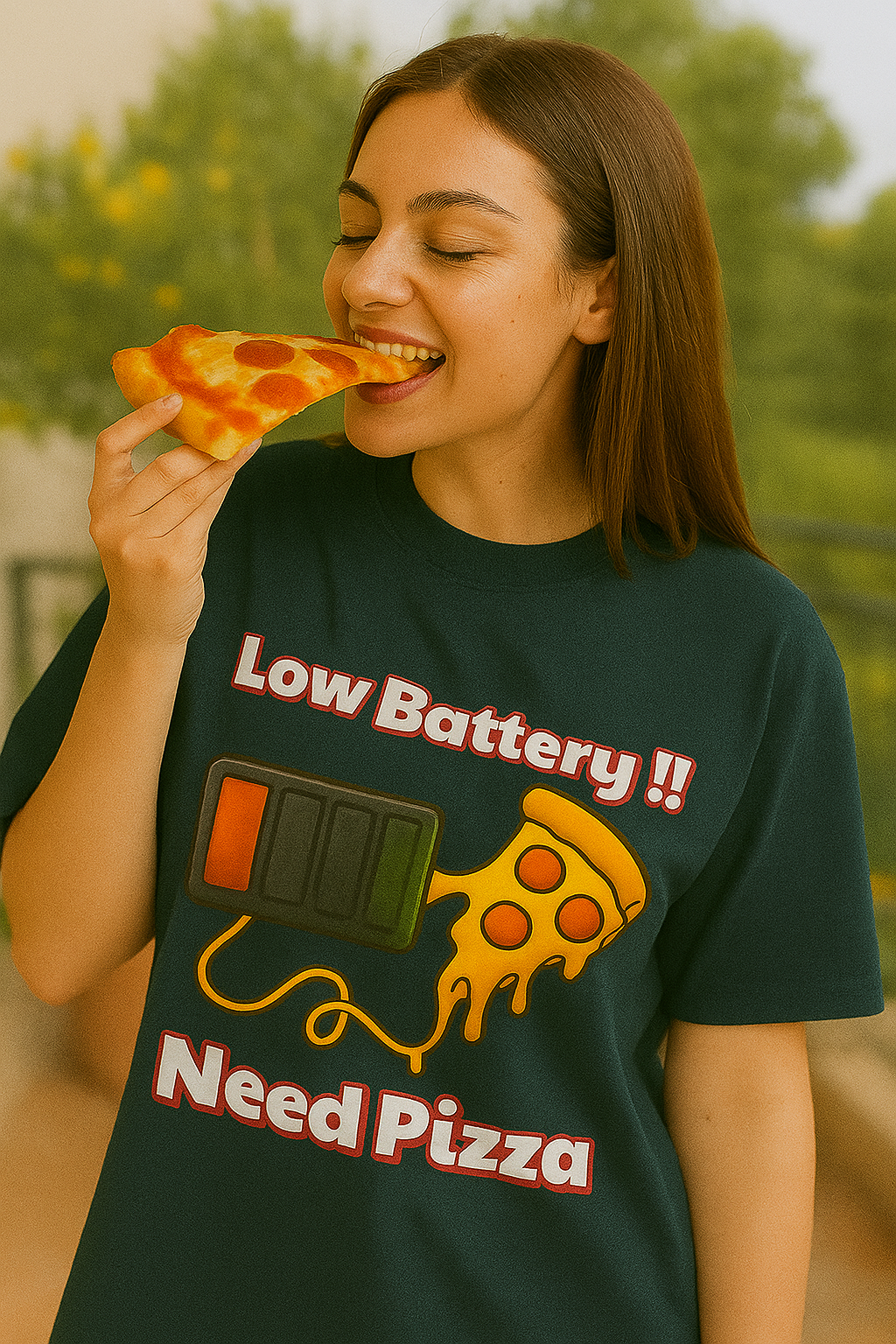 “Pizza Powered” Unisex Oversized Tee