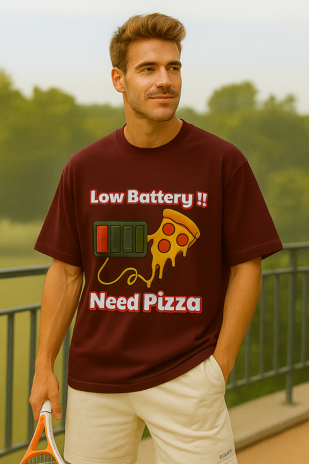 “Pizza Powered” Unisex Oversized Tee
