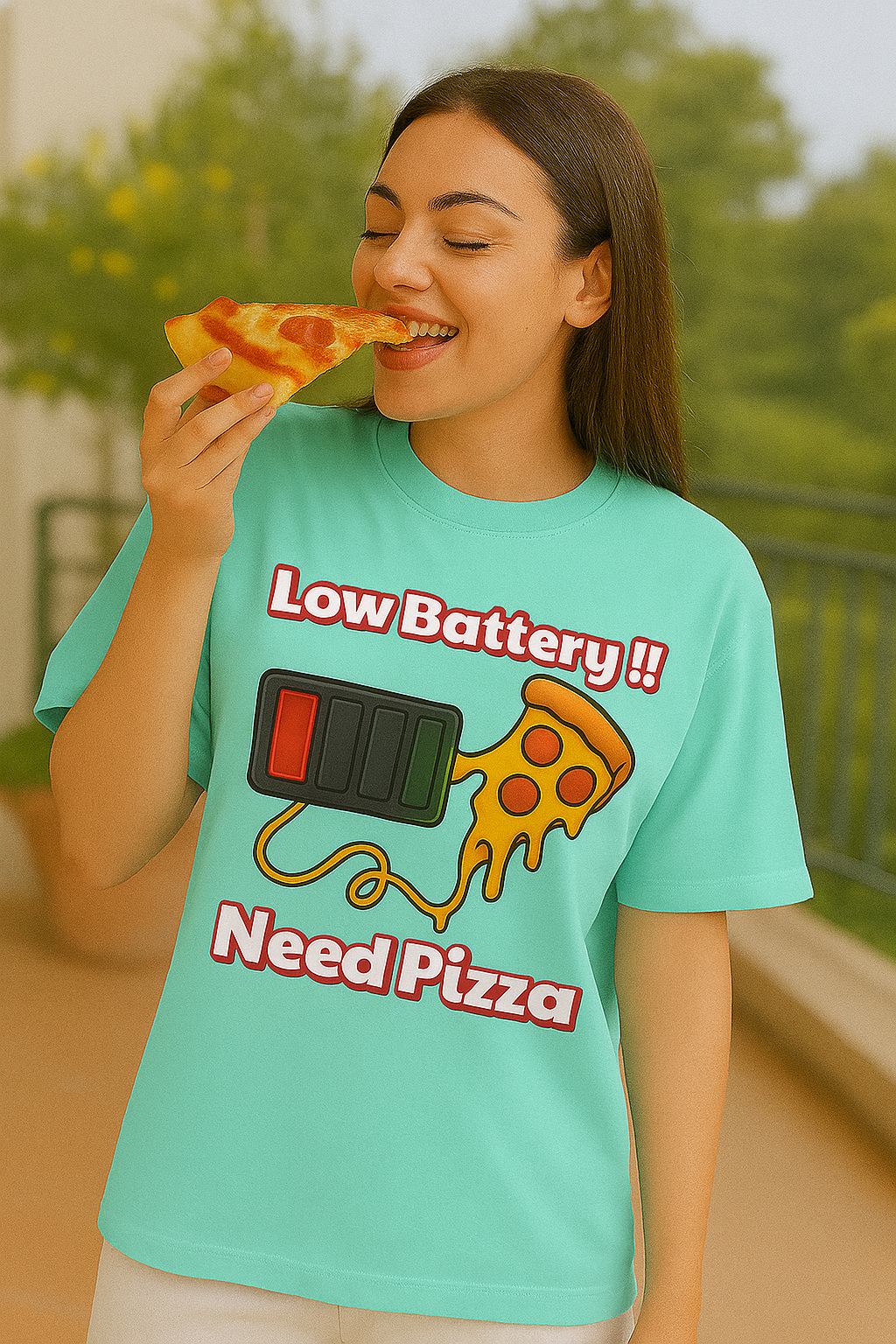 “Pizza Powered” Unisex Oversized Tee