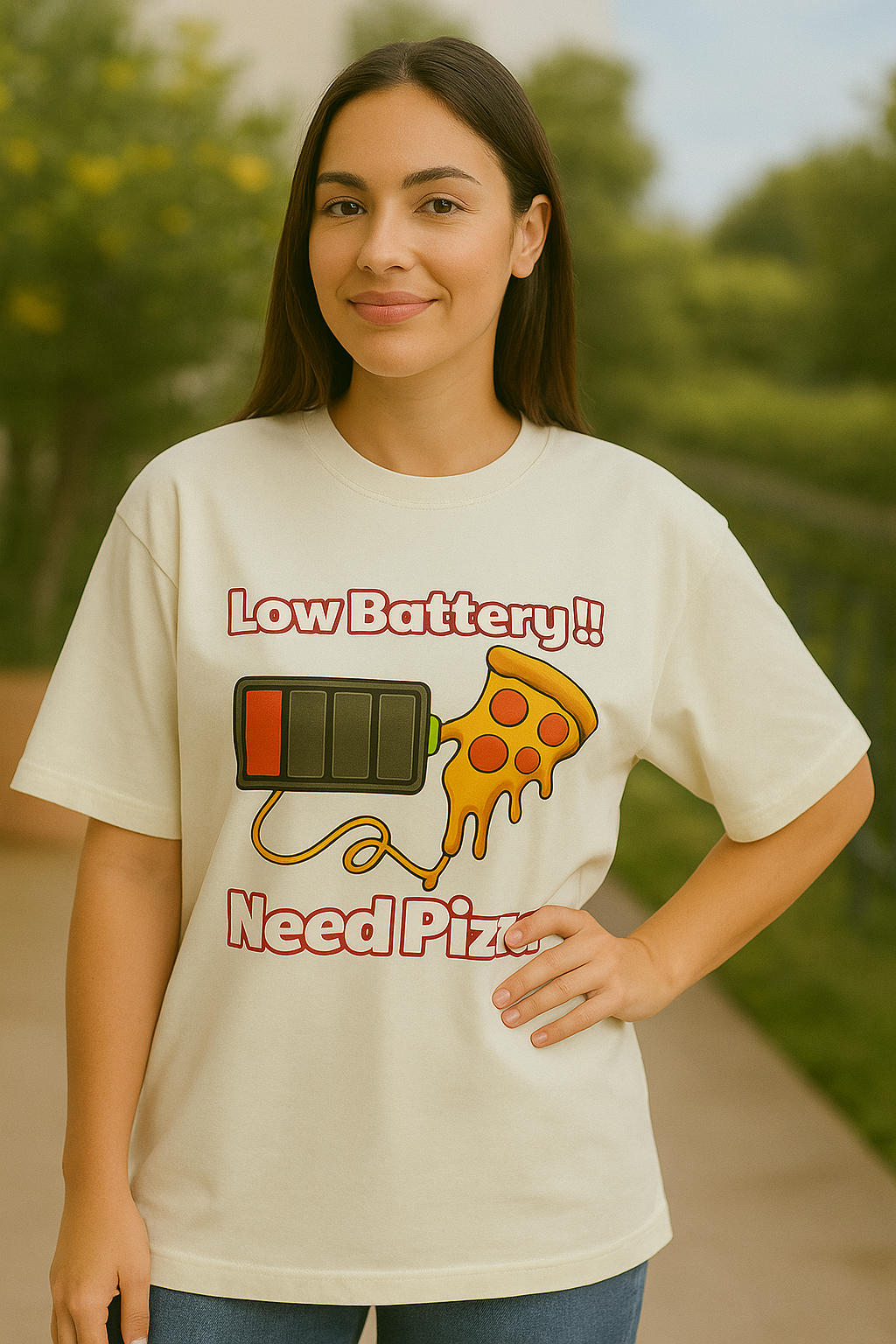 “Pizza Powered” Unisex Oversized Tee